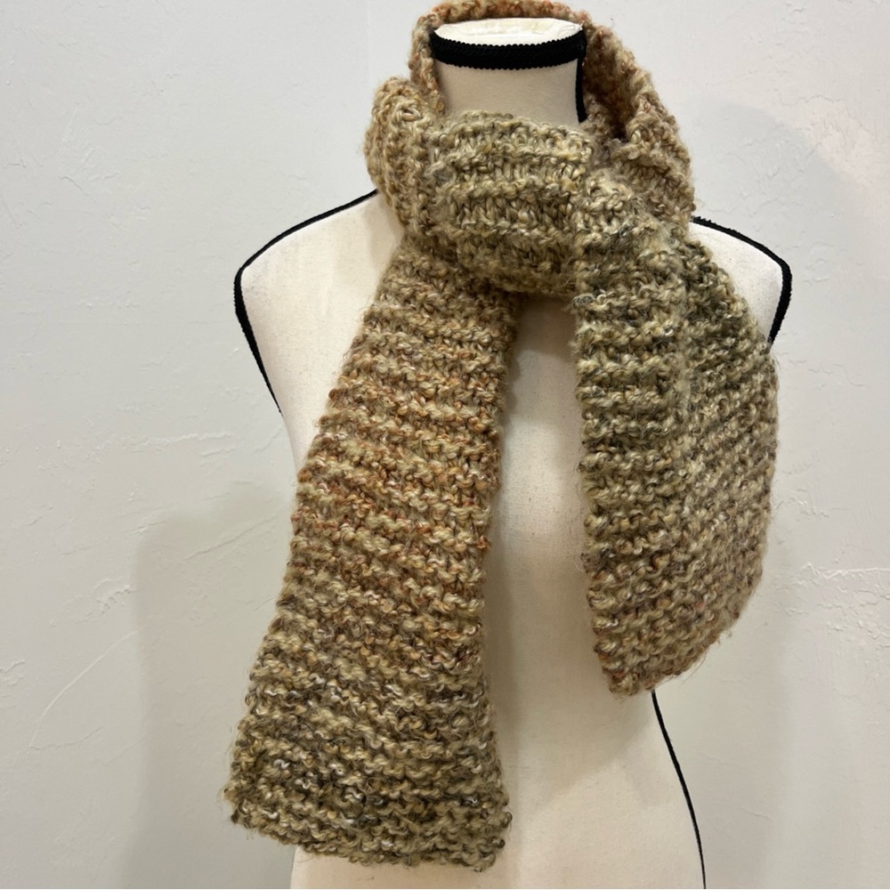 Rustic Crochet scarf Beige Orange Brown 53”x 7”  Tan Knit‎ Scarf